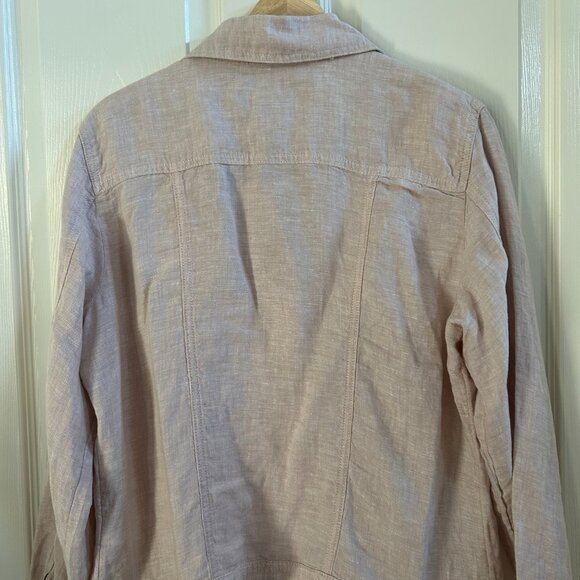 JNY Jone New York Jacket 100% Linen Pink Cropped Trucker SZL Lightweight Boho - Picture 4 of 8